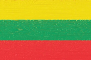 Flag of Lithuania depicted on rough weathered wood. Flat view