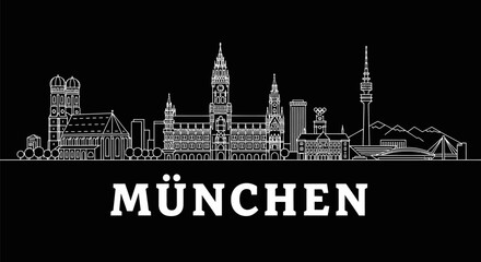 Fototapeta premium Munich Skyline Vector with Germany, Cityscape, and Landmark.