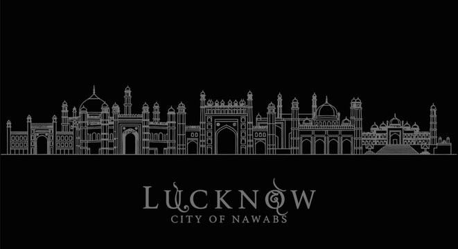 Lucknow Skyline with India, Cityscape, and Black Background.