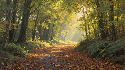 Naklejka premium autumn forest in the morning