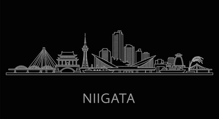 Niigata Japan Skyline Silhouette with Black Background.