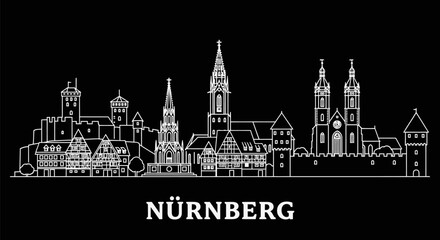 Fototapeta premium Nuremberg Skyline with Black and White, and Line Art.