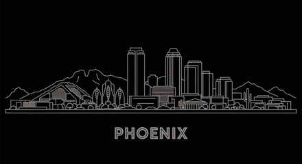 Fototapeta premium Phoenix Arizona Skyline Outline Black Background.