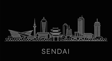 Obraz premium Sendai Japan skyline with vector, cityscape, and travel.