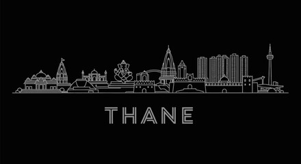 Fototapeta premium Thane Skyline with India White Line, and Black.