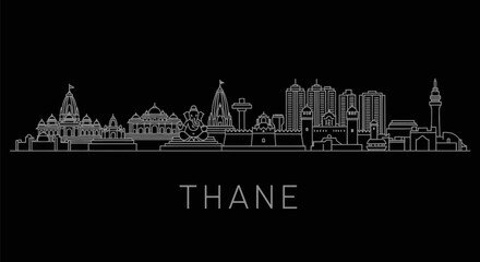 Fototapeta premium Thane Skyline Outline with India, Cityscape, and Black.