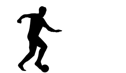 Soccer player. Soccer player silhouette. Black and white soccer player illustration.	