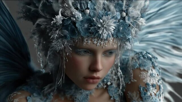 Winter Queen with Floral Crown, and Fantasy Portrait.