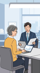 Financial Consultation with Senior Client in Modern Office Setting
