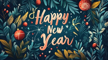 Festive Happy New Year greeting card design