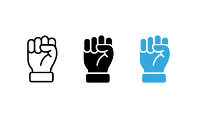Set of Fist Icons in Black Blue and White Representing Power Strength and Protest
