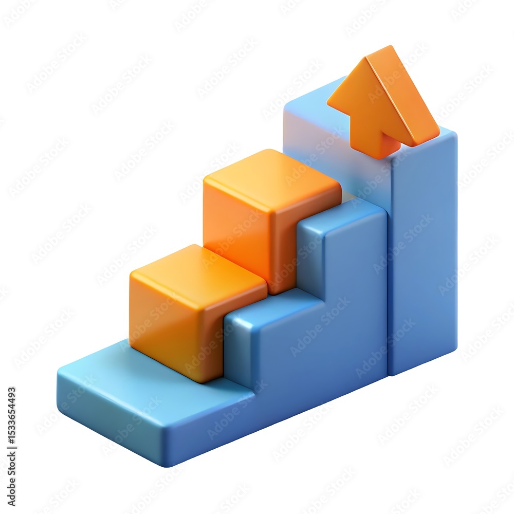 Poster 3d rendering of a progress chart with upward arrow demonstrating business growth