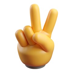 3d rendered yellow hand gesturing the peace sign isolated on white background