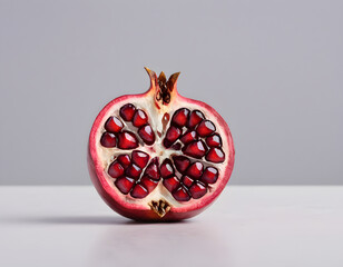 A red pomegranate cracked open showing the seeds inside, isolated on clean background, sharp detail