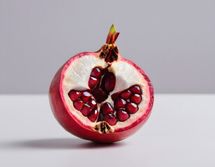A red pomegranate cracked open showing the seeds inside, isolated on clean background, sharp detail