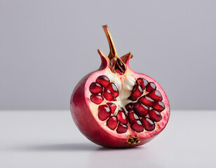 A red pomegranate cracked open showing the seeds inside, isolated on clean background, sharp detail