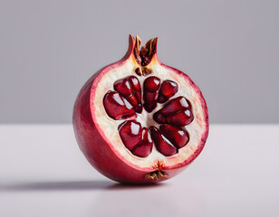 A red pomegranate cracked open showing the seeds inside, isolated on clean background, sharp detail
