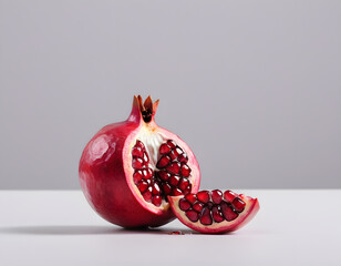 A red pomegranate cracked open showing the seeds inside, isolated on clean background, sharp detail