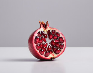 A red pomegranate cracked open showing the seeds inside, isolated on clean background, sharp detail