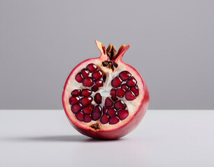 A red pomegranate cracked open showing the seeds inside, isolated on clean background, sharp detail