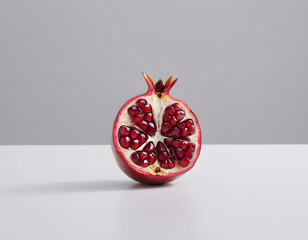 A red pomegranate cracked open showing the seeds inside, isolated on clean background, sharp detail