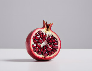 A red pomegranate cracked open showing the seeds inside, isolated on clean background, sharp detail