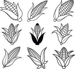 line art corn vector set art and illustration