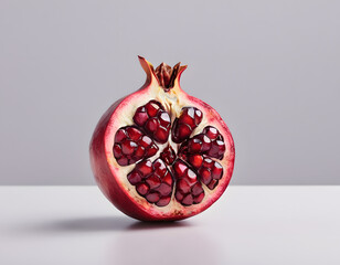 A red pomegranate cracked open showing the seeds inside, isolated on clean background, sharp detail