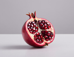 A red pomegranate cracked open showing the seeds inside, isolated on clean background, sharp detail