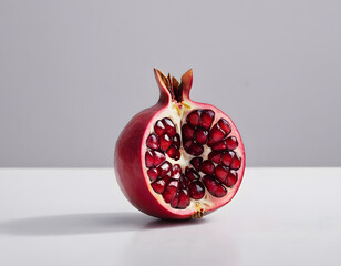 A red pomegranate cracked open showing the seeds inside, isolated on clean background, sharp detail
