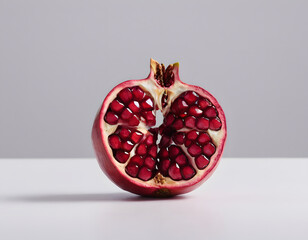A red pomegranate cracked open showing the seeds inside, isolated on clean background, sharp detail