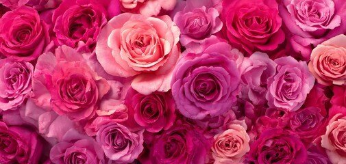 Obraz premium Close-up view of a variety of roses in shades of pink and red.