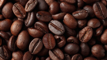 Obraz premium Macro shot of aromatic coffee beans, ideal for illustrating café culture, barista lifestyle, and food photography.