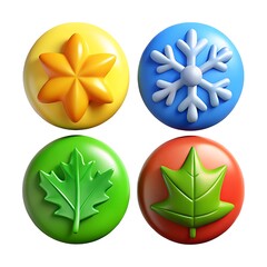 Colorful 3d illustration representing four distinct seasons with star, snowflake and leaves