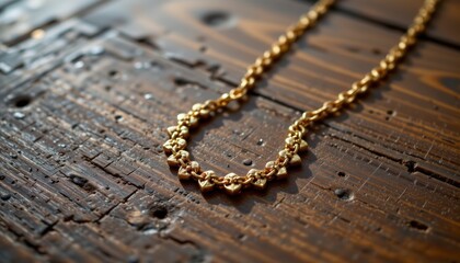 Golden Heart Necklace on Rustic Wooden Surface