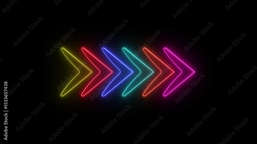 Poster arrow symbol represents arrow direction, arrow motion, and arrow transfer. animated glowing neon arr