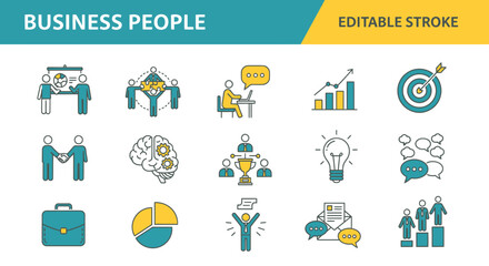 Fototapeta premium Collection of Business and Teamwork Icons with Editable Stroke.