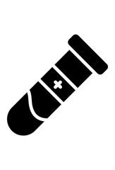 Black test tube icon with plus sign for medical use.
Medical sample tube, a black icon representing health.
