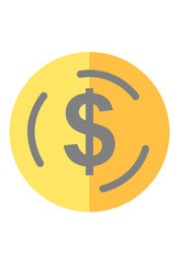 Yellow dollar coin icon with surrounding curves, representing currency