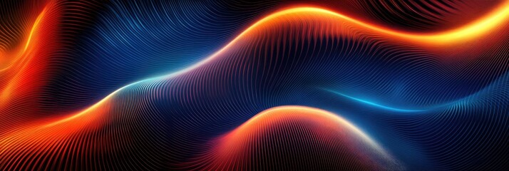 Abstract glowing wavy lines in vibrant orange and blue