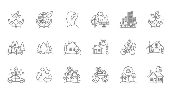 Eco-Friendly Lifestyle Icons: Sustainability and Green Living Symbols