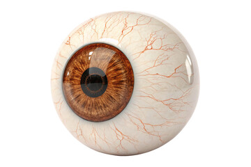 Realistic 3D human eyeball with brown iris white background