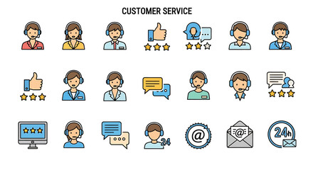 Customer Service Icons Set for Support and Communication