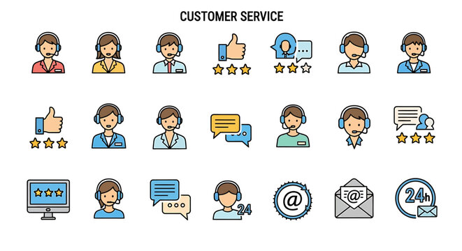 Customer Service Icons Set for Support and Communication