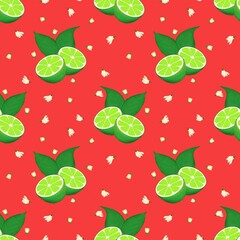  Seamless pattern of doy design with lime on red background