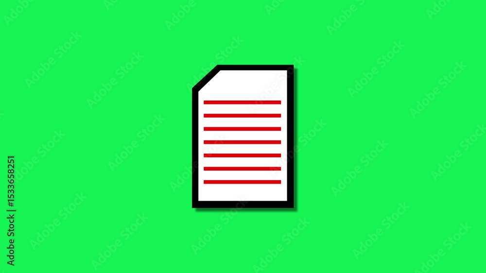 Poster document icon displayed on a bright green background with white and red elements of paper. icon symb