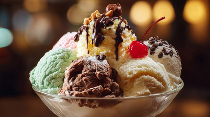 High resolution ice cream swirl with chocolate and berries