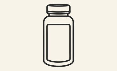 Pill bottle outline, medicine container icon, pharmaceutical jar vector