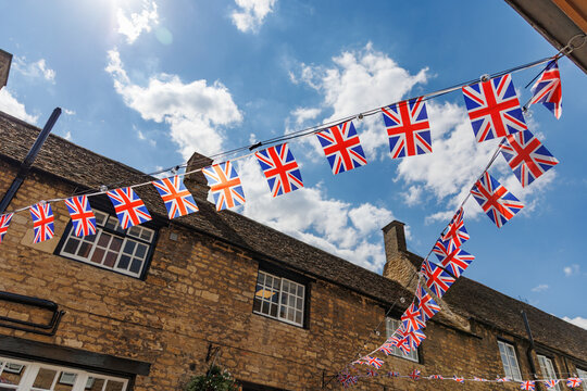 Union Jack flag bunting on a sunny day