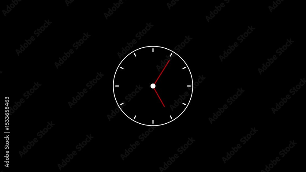 Poster minimalistic clock animation with a red second hand rotating against a black background. clock icon 